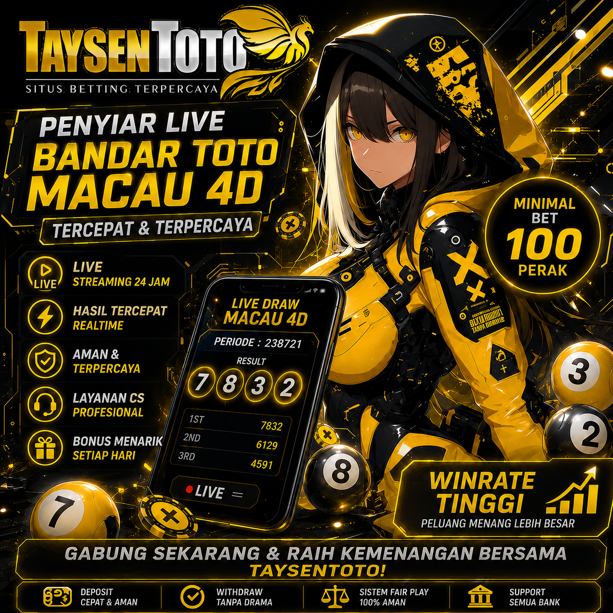 Marketing TAYSENTOTO ⭐ Penyiar Live Bandar Toto Macau 4D Tercepat Minimal bet 100 Perak