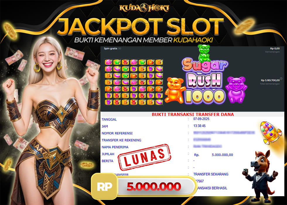 KUDAHOKI JACKPOT SUGAR RUSH X 1000 RP 5.000.000 ,- LUNAS