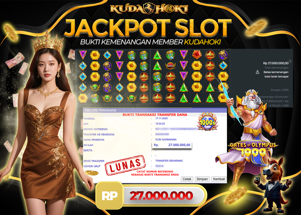 KUDAHOKI JACKPOT SLOT GATES OF OLYMPUS X1000 RP 27.000.000 ,- LUNAS
