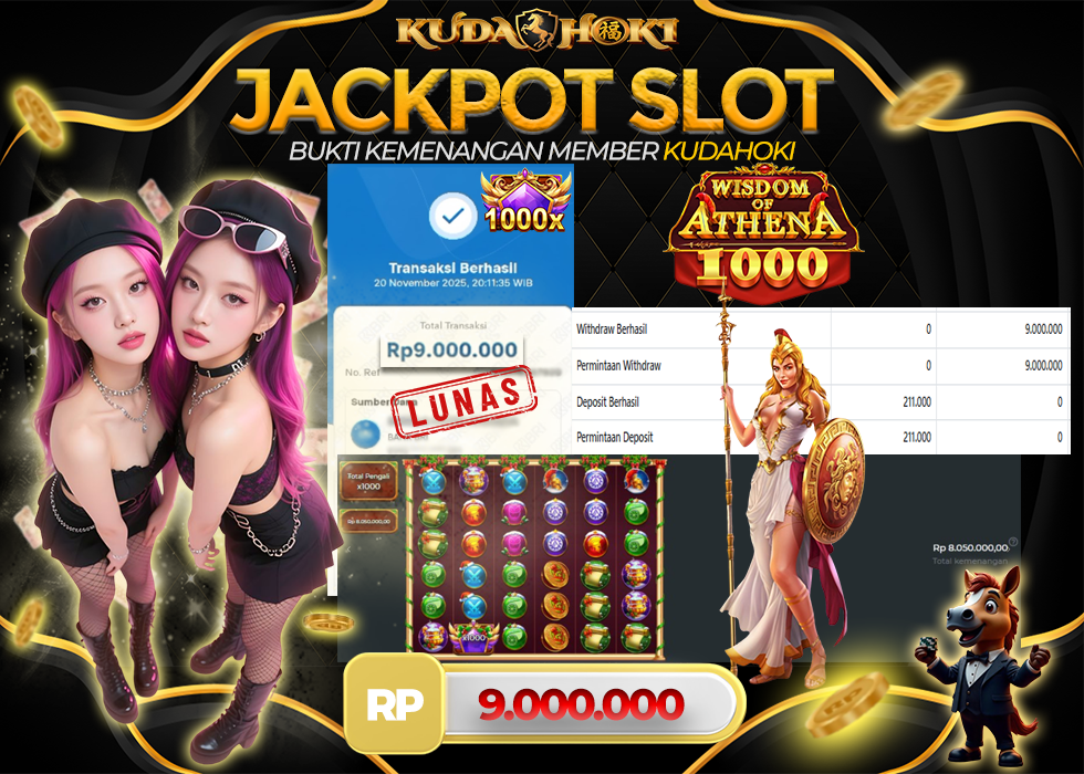 KUDAHOKI JACKPOT SLOT WISDOM OF ATHENA 1000 RP 9.000.000 ,- LUNAS