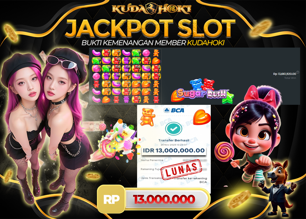 KUDAHOKI JACKPOT SLOT SUGAR RUSH RP 13.000.000 ,- LUNAS
