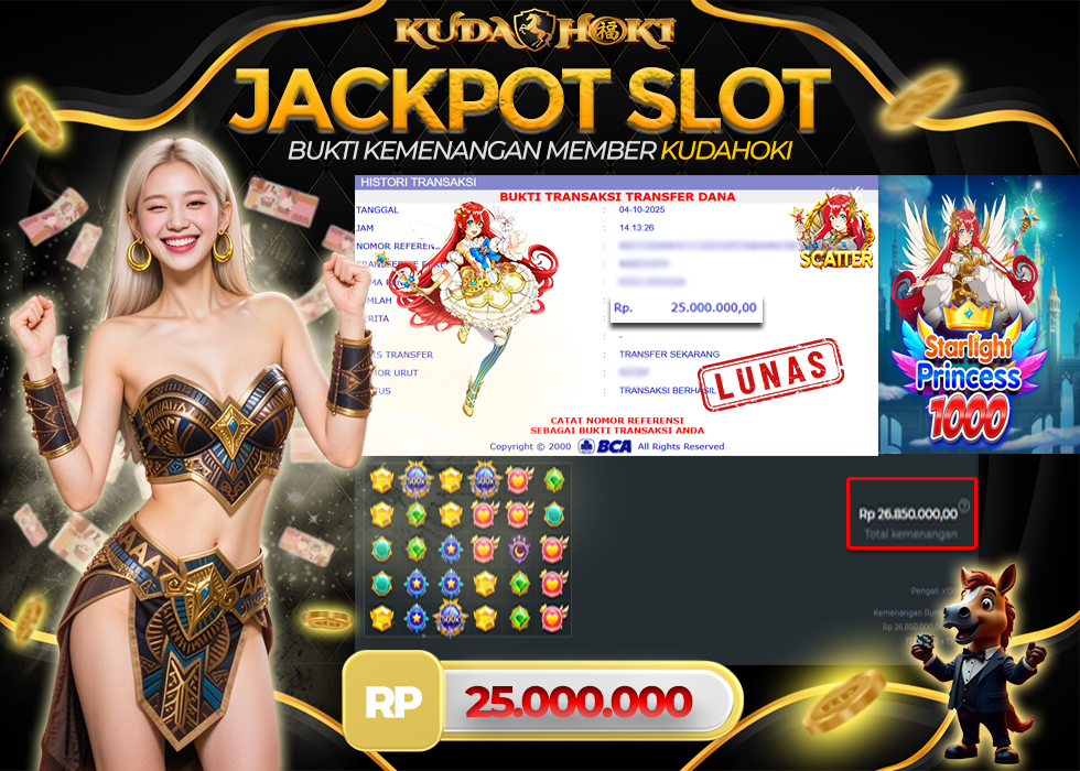 KUDAHOKI JACKPOT SLOT Starlight Princess 1000 RP 25.000.000 ,- LUNAS