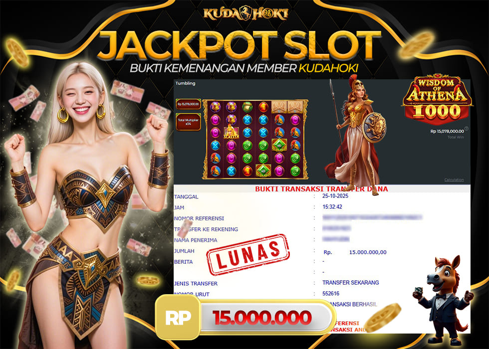 KUDAHOKI JACKPOT SLOT WISDOM OF ATHENA 1000 RP 15.000.000 ,- LUNAS