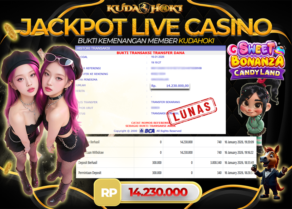 KUDAHOKI JACKPOT LIVE CASINO SWEET BONANZA CANDYLAND RP 14.230.000 ,- LUNAS